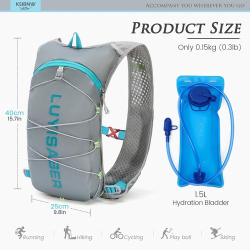 KSIBNW Running Hydration Vest Backpack, Lightweight Hydration Backpack with 1.5L Water Bladder Breathable and Sweatproof Running Rucksack Bladder Bag for Running Cycling for Women Men, Blue