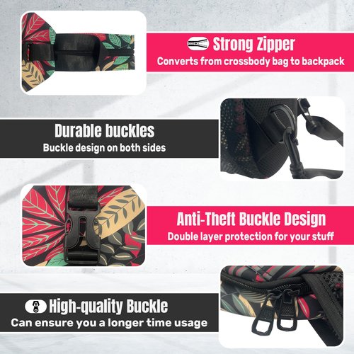 LAIPUTER Red Leaves Sling Bag For Women Men Crossbody Chest Bag Trendy Shoulder Bags Backpack Two-Purpose Bag Casual Daypacks Belt Bag For Travel Hiking