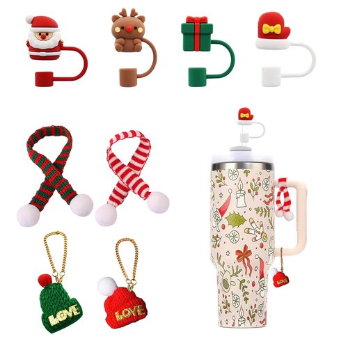 DLDXGXNR Christmas Stanley Cup Accessories Knit Charms 10mm Straw Cover Cap for Cup Charms for Stanley Tumblers Scarf Decorations 8Pcs Christmas Accessories