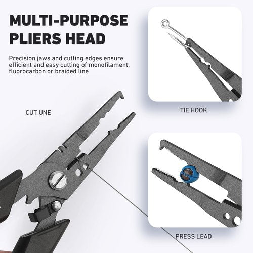 Golden J Teflon Fishing Pliers, Multi-Function Hook Remover-Split Ring Pliers, PE/Braided Line Cutter, Saltwater Resistant Fishing Gear, For Deep-Sea, Ice & Surf Fishing - Ideal for Anglers