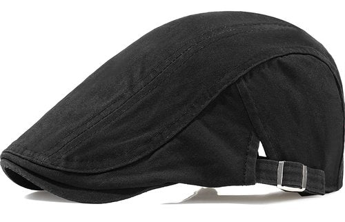 Taidor Newsboy Hats for Men Flat Cap Cotton Adjustable Breathable Irish Cabbie Ivy Driving Hunting Hat Black