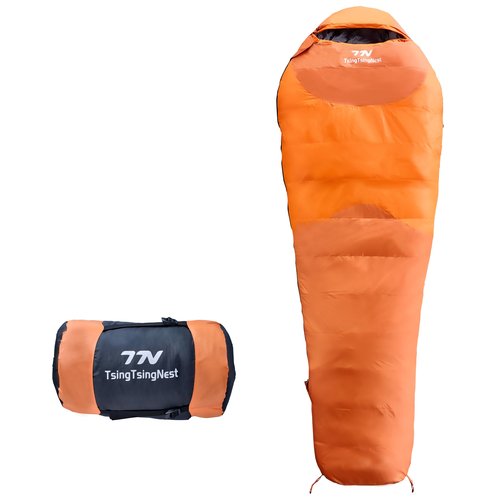 TsingTsingNest Sleeping Bag 3 Season 20F Fill 21 Ounces of Duck Down 650Fill Power Duck Down Sleeping Bag Ultralight Camping Backpacking Gear Equipment Traveling Campers and Outdoors Orange Large
