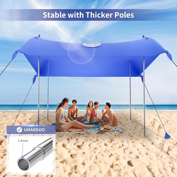 UMARDOO Family Beach Tent Canopy Sun Shade Portable 10×10FT,Wind Resistance Beach Sun Shelter Easy Setup with Packable Carry Bag for Outdoor Travel UPF 50+(Blue)