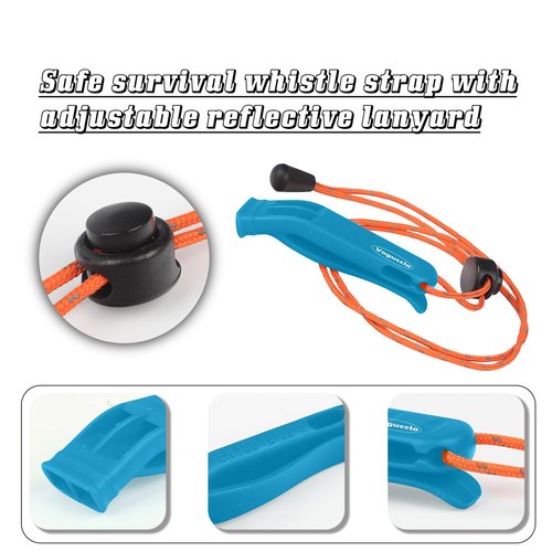 VOGUCCLO 4 Pcs Emergency Whistle - Super Loud Survival Whistle with Lanyard for Safety Alert,Boating,Swimming,Kayaking,Hiking,Camping,Hunting,and Rescue Signaling(4 Pcs Blue)