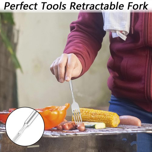 OXDFK 2 PCS Telescopic Fork Spoon Set, Stainless Steel, Extendable 25.3 In, BBQ Dinner Fruit Dessert, Camping Flatware