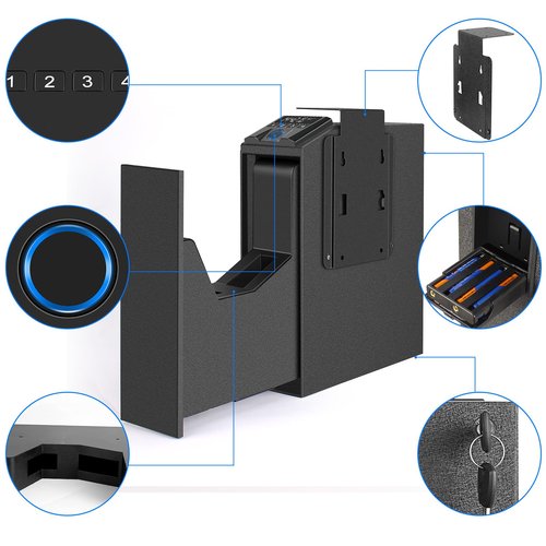 Slider Hidden Handgun Safe, Biometric Fingerprint Smart Pistol Safe for Nightstand, Desk, Bedside - Auto Sliding Door- Fingerprint, PIN Code, KEY Access (Classic)
