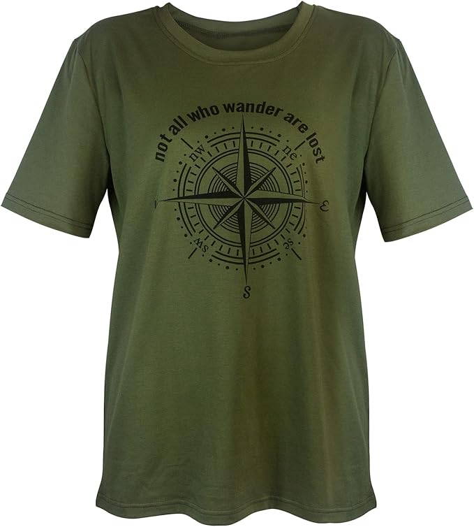 Womens Graphic T-Shirt Not All Who Wander are Lost Funny Tees for Women Summer Casual Tops Athletic Shirts