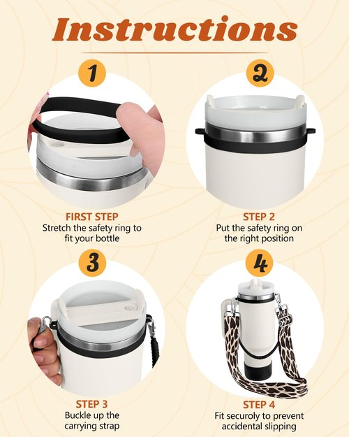 Toykee Cup Straps Carrier with Boot for Stanley 40 30 oz - Water Bottle Shoulder Handle Holder Sling Crossbody Lanyard for Tumbler Leopard Black Silicone Carrying Accessories Set