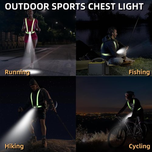 Running Lights for Runners, Runners Lights for Night Safety, Lighted Vest for Walking at Night, Adjustable Chest Light for Running, Reflective Running Gear Rechargeable for Walking/Cycling/Jogging