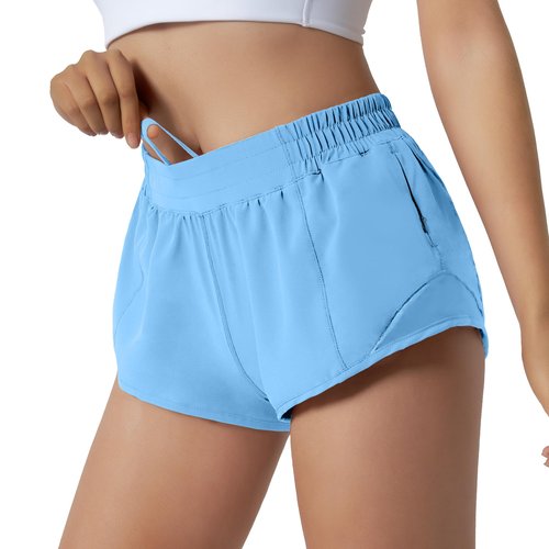 Aurefin Running Shorts for Women,Quick Dry Athletic Sports Shorts Lightweight Active Workout Gym Shorts with Zip Pocket Aero Blue-S