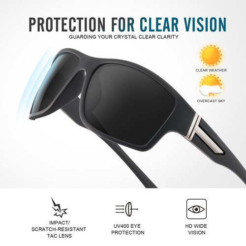 DEMIKOS Polarized Running Sunglasses for Men：Cycling Sun Glasses for Mens Womens Sports Sunglasses for Fishing Driving Wrap Around UV400 Protection Blue+Black+White