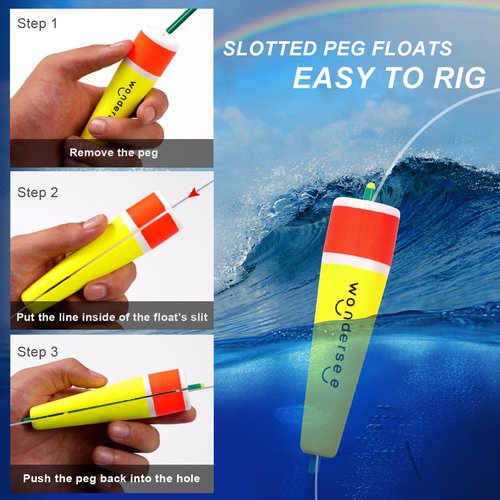 wondersee Fishing Floats Weighted Slotted Peg Popping Floats Slip Bobbers, Pack of 4 (White, 2in)