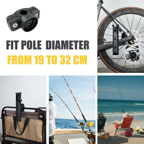 VEXPLO Adjustable Pole Mount Bike Fishing Rod Holder for Bicycle, Boat, Chairs, Cart, Scooter, Motorcycle, ATV & Beach Car, Fishing Pole Holder for Bike Rack with Mount Clamp (1.6" Inner Diameter)