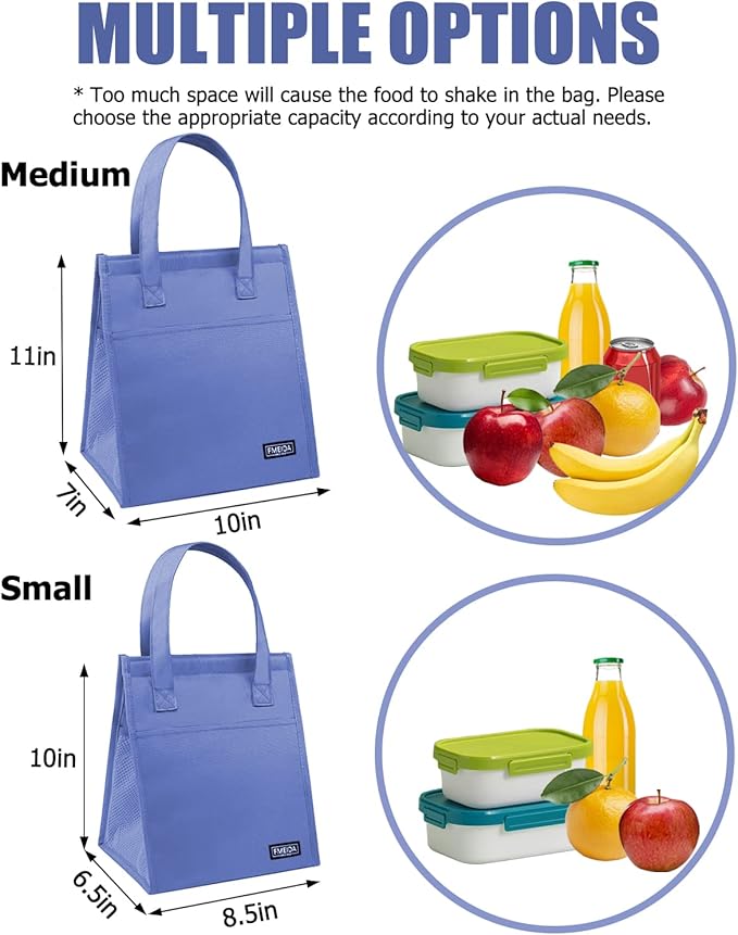 Fmeida Lunch Bags for Women Waterproof Reusable Food Organizer Adult Lunch Pail Cooler Lunch Tote Meal Prep for Work Picnic Travel Hiking Beach Purple