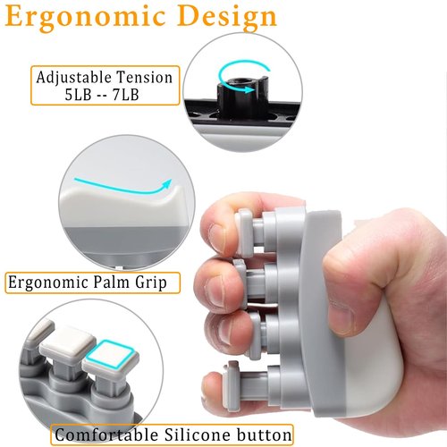 QTZFKFLHD Grip Strength Trainer with Forearm Strengthener, Hand Grip Strengthener, Hand Extension Exerciser, Stress Relief Ball and Hand Grip Strengthener for Muscle Building and Injury Recover(7 PCS) (black-gray)