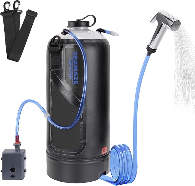 Portable Shower,12L/3.2 Gal Solar Camping Shower Bag with Auto Pressure Pump,Portable Outdoor Shower for Camping,Beach,Hiking,RV,Pet Bath