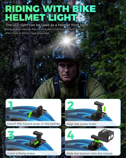 OVIMAZ Bike Helmet Light USB Rechargeable 1000 Lumens Bicycle Helmets Lights for Biking with 5 Lighting Modes Waterproof for Mountain Road Bikes Headlights Night Riding Cycling