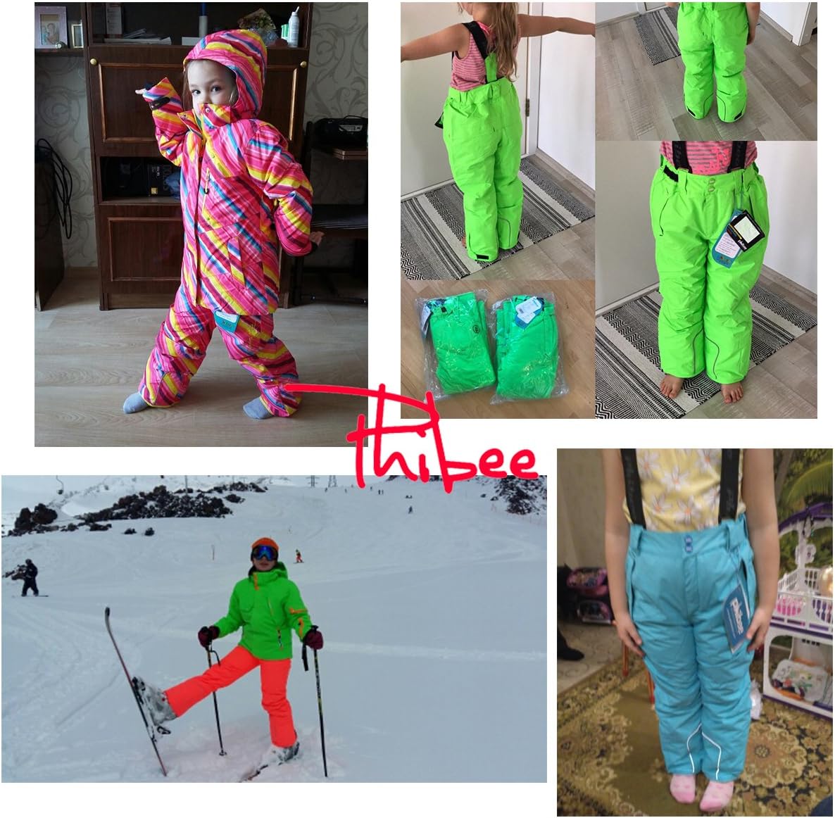PHIBEE Girls' Waterproof Windproof Breathable Polyester Snow Ski Pants