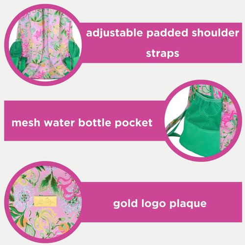 Lilly Pulitzer Large Backpack with Pockets, Adjustable Strap, and Handle, Large Bookbag for Work and Travel, Via Amore Spritzer