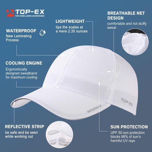 TOP-EX Large Waterproof Men Women Running Hydro Cooling Hat Baseball Cap for Big Heads White