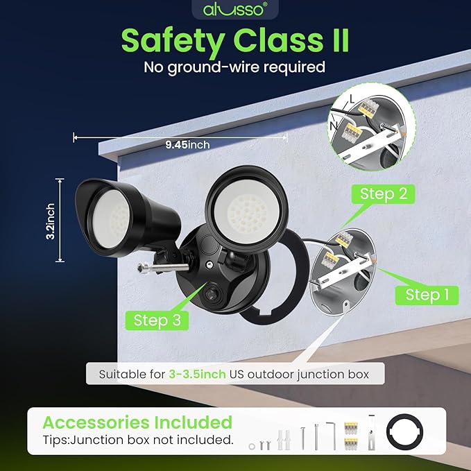 ALUSSO® Dusk to Dawn Outdoor Lighting, 25W 2000LM Dusk Till Dawn Outdoor Light, 3000K/4000K/6000K 3CCT IP65 Security Lights ETL Listed Dusk to Dawn Hardwired for House Garage Yard Walkway Black 2 Pack