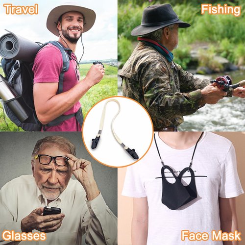 Anranmm 5-Piece Adjustable Hat Strap Clips Windproof Cap Anti-Loss Chin Cord for Travel, Golfing, Fishing, Short Light Gray
