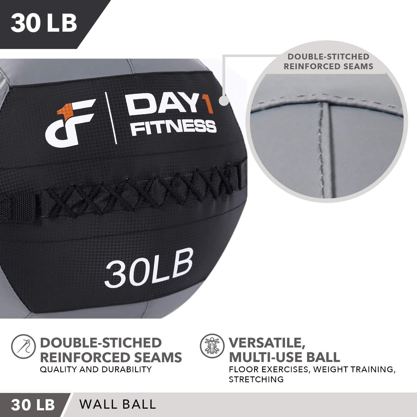Soft Wall Medicine Ball 30 Pounds - Exercise,Rehab, Core Strength, Large Durable Balls for TRX, Floor Exercises, Stretching