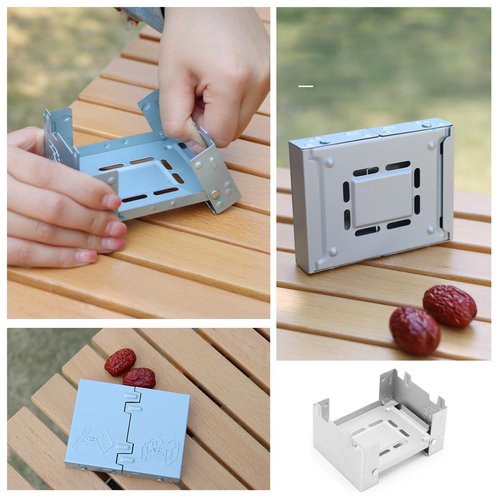 RecDec 2 Pack Solid Fuel Stove Portable Compact Mini Foldable Solid Alcohol Spirit Wax Tablets Stand Burner for Camping Outdoor Backpacking Hiking Trekking Survival Picnic