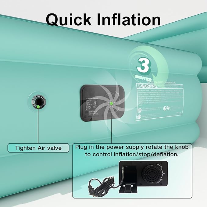 Twin Air Mattress with Built-in Pump, Single Air Bed with Portable Storage Bag, 18'' Blow up Mattress Suitable for Home and Guests, Top Flocking, 18" Twin Turquoise