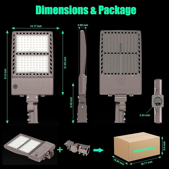 BBESTLED 480V Parking Lot LED Pole Light - 320W, 44800LM, 5000K Roadway Lights, 277-480VAC Input, 480V & 347V Commercial Street Lights