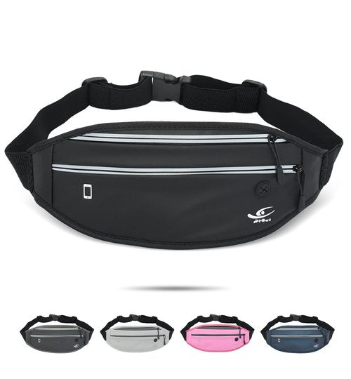 HiRui Slim Fanny Pack for Men Women, Adjustable Exercise Waist Pack Reflective Running Belt for Sports Workout Cycling Hiking, Casual Hands-Free Wallets Phone Bag Fits All Phones (Black)