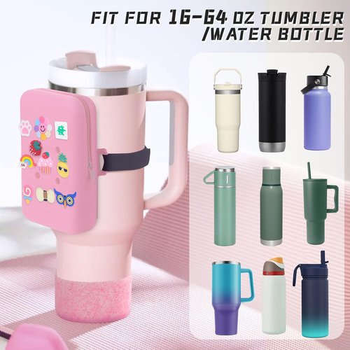 Silicone Water Bottle Pouch for Stanley Cup,Compatible with Stanley Cup Water Bottle Tumbler Pouch Purse Wallet Accessories 10PCS Charms & Boot (Pink)