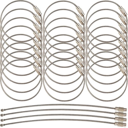 ROYHOO 50PCS Stainless Steel Wire Keychains Cable, Key Rings, Heavy Duty Luggage Tags Loops Tag Keepers 1.5mm Twist Barrel (Cable Length: 5.9 inches)