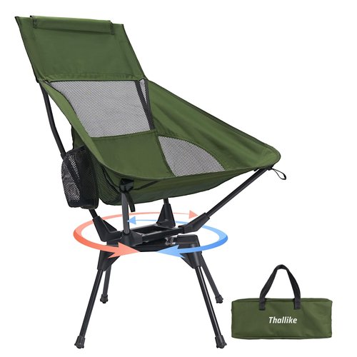 Thallike Upgraded 360° Swivel Camping Chair for Adults, Portable Folding Chair with Cup Holder, Lightweight Compact Backpack Outdoor Chair for Travel, Fishing, Hiking, and Beach