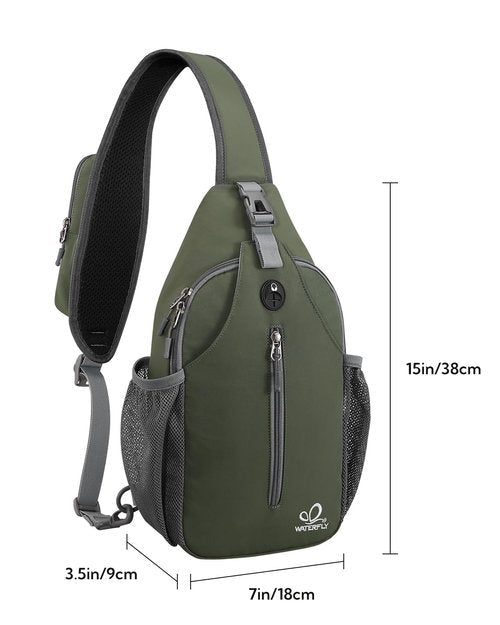WATERFLY Crossbody Sling Backpack Sling Bag Travel Hiking Chest Bags Daypack (Dark Green)