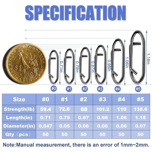 Fishing Clips Power Clip, 50pcs Speed Clip for Fishing Lure Quick Change Connector Link Split Rings Snaps Saltwater Freshwater Black Nickel #0