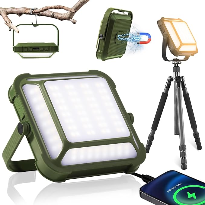 Lanterns for Power Outages, LED Camping Lantern Rechargeable 1000LM, 10000mAh Portable Emergency Light, Waterproof, 3 Modes for Tent, Outdoor, and Emergency Use（Green
