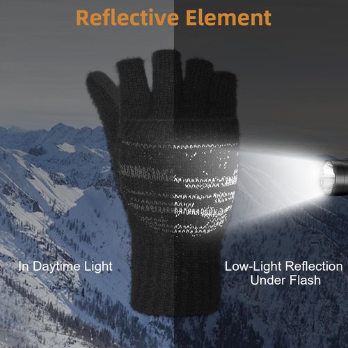BERGWEISER Flip Winter Gloves, Wool Fingerless Gloves for Women Men Cold Weather, Mittens with Reflective for Christmas Gifts