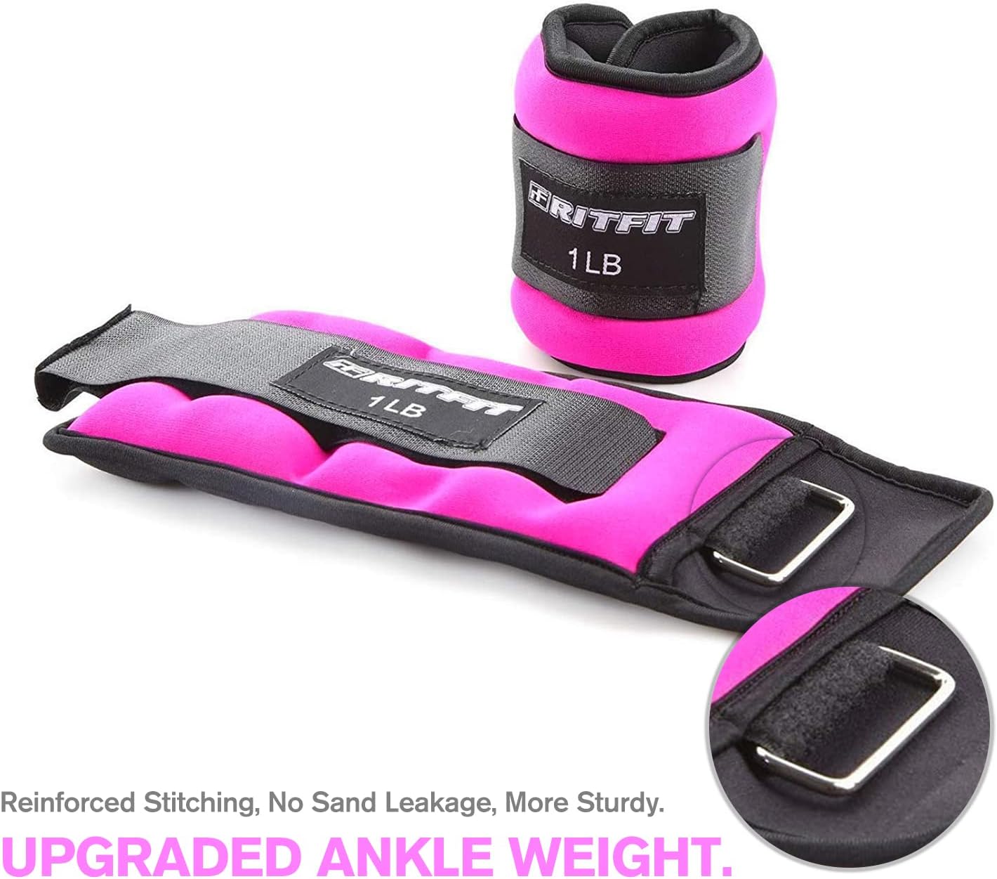 RitFit Ankle Wrist Weights (1 Pair) 1 1.5 2 3 4 5 LB Each with Fully Adjustable Strap for Arm, Hand & Leg - Best for Walking, Jogging, Gymnastics, Aerobics