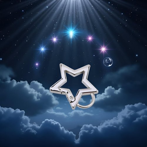 Silver Star Shaped Stainless Steel Keychain Clip Carabiner Snap Hook Holder Star Carabiner Hook Clip Keychain Carabiners for Keys and Wallet Accessory with Key Chain Rings（with Loop Hook）