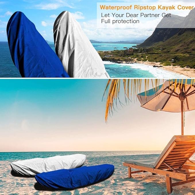 7.8-18ft Waterproof Kayak Canoe Cover-Storage Dust Cover UV Protection Sunblock Shield for Fishing Boat/Kayak/Canoe 7 Sizes [Choose Color] (Black(Upgraded), Suitable for 12.3-13.5ft Kayak)