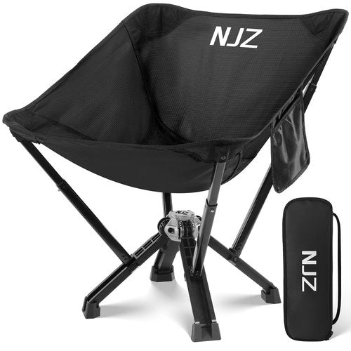 NJZ Compact Camping Chair, Portable Comfortable Camping Chair for Adults - 600 LBS Capacity Sturdy Camping Folding Chair with Quick Setup & Carry Bag Compact Camp Chair (Black)