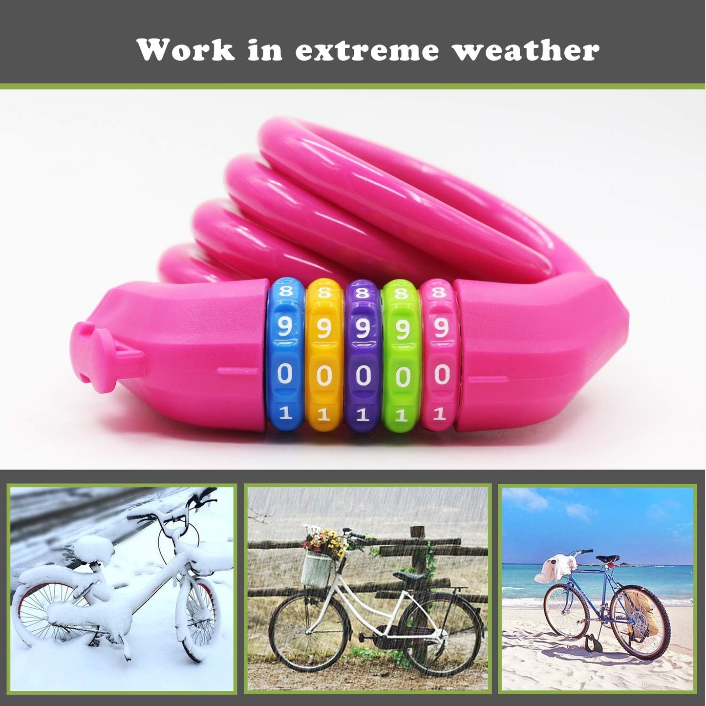 Sport Bike Lock Cable, 4-Feet Bicycle Cable Lock with 5-Digit Resettable Combination Bike Cable Lock Orange