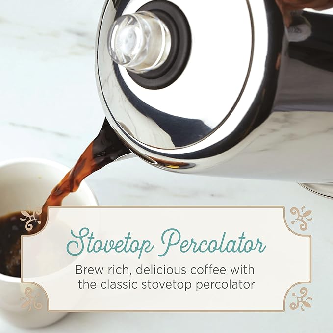 Farberware 50124 Classic Yosemite Stainless Steel Coffee Percolator - 8 Cup, Silver,Stovetop