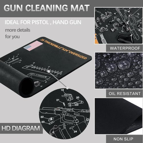 Gun Cleaning Mat for Glock - 24" x12" Gun Mat Black (with 6" Swabs)