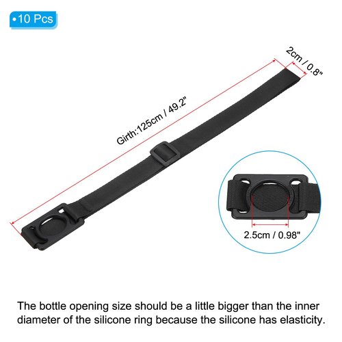 PATIKIL 2.5CM Water Bottle Lanyard, 10 Pcs Adjustable Holder Shoulder Strap with Black Ring Buckle Carrier Clips for Hiking Walking Outdoor, Black
