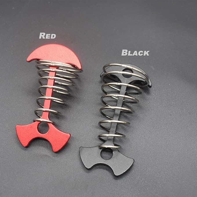 8 pcs Aluminium Alloy 2.6 inch Fishbone Tent Stakes Deck Anchor Pegs with Spring Rope Buckle Hook Cord Adjuster Tensioner Kit for Camping on Wood Platform Red