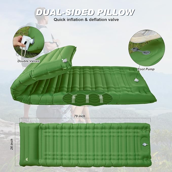 Camping Sleeping Pad, Extra Thickness 4.7 Inch Inflatable Sleeping Mat Ultralight Waterproof Camping Mat with Built in Pump Air Mattress for Backpacking, Hiking, Tent, Travel