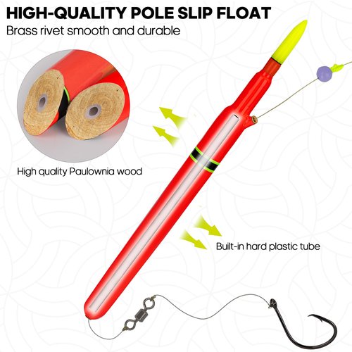 QualyQualy Lighted Fishing Floats, Weighted Floats Catfish Pole Floats LED Lighted Bright Bobber Wood Pole Fishing Float for Big Bait 7IN 10IN 12IN, 3PCS (B-Red Lighted Pole Float, 7''-3Pcs)