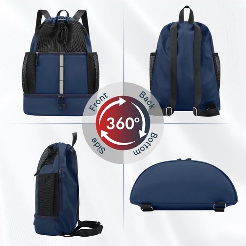 PinCute Drawstring Gym Bag for Men/Women - Mesh Beach Swim Backpack Sports Draw String Back Bags with Wet Pocket&Shoe Compartment, Lightweight